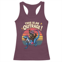 This Is An Outrage Cat Riding Dinosaur Racerback Tank Top Sci-Fi Book Lover Gift