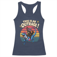 This Is An Outrage Cat Riding Dinosaur Racerback Tank Top Sci-Fi Book Lover Gift
