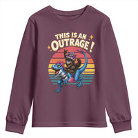 This Is An Outrage Cat Riding Dinosaur Youth Sweatshirt Sci-Fi Book Lover Gift