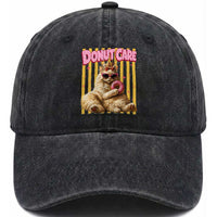 Funny Princess Cat Eating Donut Washed Cotton Baseball Cap Sci-Fi Book Lover Gift