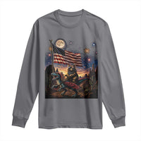 Funny Princess Cat On Dinosaur Patriotic Freedom Gift Long Sleeve Shirt