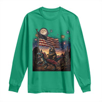 Funny Princess Cat On Dinosaur Patriotic Freedom Gift Long Sleeve Shirt