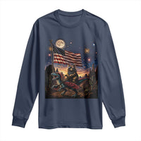 Funny Princess Cat On Dinosaur Patriotic Freedom Gift Long Sleeve Shirt