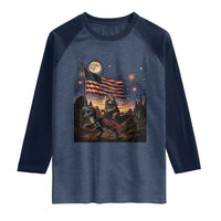 Funny Princess Cat On Dinosaur Patriotic Freedom Gift Raglan Shirt