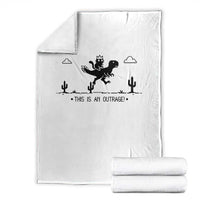 Funny Cat Riding Dinosaur Pixel Retro Throw Blanket This Is An Outrage