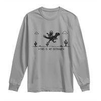 Funny Cat Riding Dinosaur Pixel Retro Long Sleeve Shirt This Is An Outrage