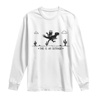 Funny Cat Riding Dinosaur Pixel Retro Long Sleeve Shirt This Is An Outrage