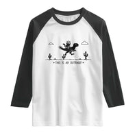Funny Cat Riding Dinosaur Pixel Retro Raglan Shirt This Is An Outrage