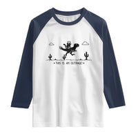 Funny Cat Riding Dinosaur Pixel Retro Raglan Shirt This Is An Outrage