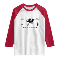 Funny Cat Riding Dinosaur Pixel Retro Raglan Shirt This Is An Outrage