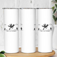 Funny Cat Riding Dinosaur Pixel Retro Skinny Tumbler This Is An Outrage