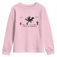 Funny Cat Riding Dinosaur Pixel Retro Youth Sweatshirt This Is An Outrage