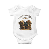 Funny Black Cat Bookworm Quote Baby Onesie I Like Books More Than People
