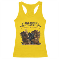 Funny Black Cat Bookworm Quote Racerback Tank Top I Like Books More Than People