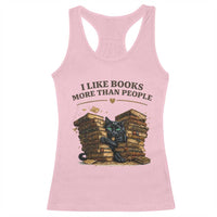 Funny Black Cat Bookworm Quote Racerback Tank Top I Like Books More Than People