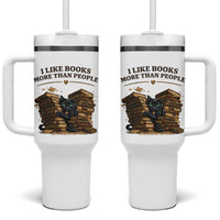 Funny Black Cat Bookworm Quote Tumbler With Handle I Like Books More Than People