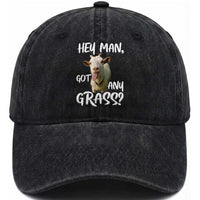 Hey Man Got Any Grass Washed Cotton Baseball Cap Funny Goat Stoner Gift