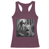 Goat Selfie With Bigfoot Racerback Tank Top Funny Cryptid Gift - Wonder Print Shop