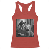 Goat Selfie With Bigfoot Racerback Tank Top Funny Cryptid Gift - Wonder Print Shop
