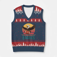 Funny Eagle Football Fan V-Neck Knit Sweater Vest Retro Vintage Style - Wonder Print Shop