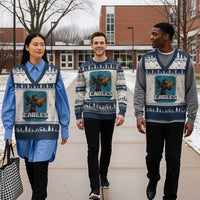 Funny Eagle With Cheesesteak V-Neck Knit Sweater Vest Football Glitter Print - Wonder Print Shop