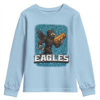 Funny Eagle With Cheesesteak Youth Sweatshirt Football Glitter Print - Wonder Print Shop