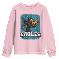 Funny Eagle With Cheesesteak Youth Sweatshirt Football Glitter Print - Wonder Print Shop