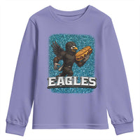 Funny Eagle With Cheesesteak Youth Sweatshirt Football Glitter Print - Wonder Print Shop