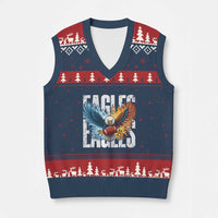 Eagles Football V-Neck Knit Sweater Vest Patriotic Eagle American Flag Gift - Wonder Print Shop