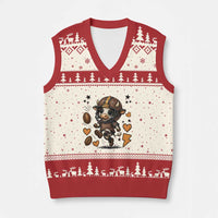 Football Lover V-Neck Knit Sweater Vest Cute Dairy Cow Playing Football - Wonder Print Shop