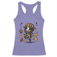 Football Lover Racerback Tank Top Cute Dairy Cow Playing Football - Wonder Print Shop