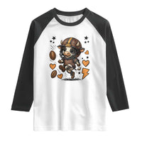 Football Lover Raglan Shirt Cute Dairy Cow Playing Football - Wonder Print Shop