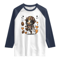 Football Lover Raglan Shirt Cute Dairy Cow Playing Football - Wonder Print Shop