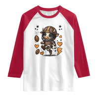 Football Lover Raglan Shirt Cute Dairy Cow Playing Football - Wonder Print Shop