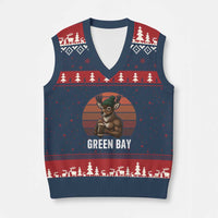 Deer Green Bay Football V-Neck Knit Sweater Vest Retro Vintage Style - Wonder Print Shop