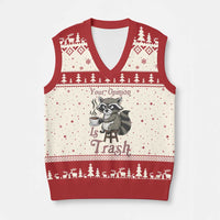 Funny Sarcastic Raccoon Coffee Lover V-Neck Knit Sweater Vest Your Opinion Is Trash Gift - Wonder Print Shop
