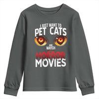 I Just Want To Pet Cats And Watch Horror Movies Youth Sweatshirt - Wonder Print Shop