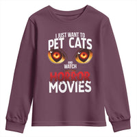 I Just Want To Pet Cats And Watch Horror Movies Youth Sweatshirt - Wonder Print Shop