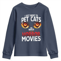 I Just Want To Pet Cats And Watch Horror Movies Youth Sweatshirt - Wonder Print Shop