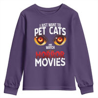 I Just Want To Pet Cats And Watch Horror Movies Youth Sweatshirt - Wonder Print Shop