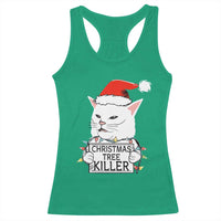 Funny Xmas Grumpy Cat Racerback Tank Top Christmas Tree Killer Santa Kitten - Wonder Print Shop