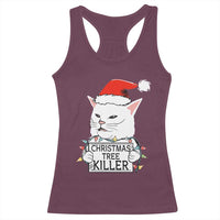 Funny Xmas Grumpy Cat Racerback Tank Top Christmas Tree Killer Santa Kitten - Wonder Print Shop