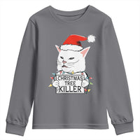 Funny Xmas Grumpy Cat Youth Sweatshirt Christmas Tree Killer Santa Kitten - Wonder Print Shop