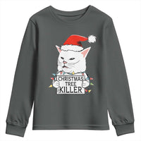 Funny Xmas Grumpy Cat Youth Sweatshirt Christmas Tree Killer Santa Kitten - Wonder Print Shop