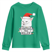Funny Xmas Grumpy Cat Youth Sweatshirt Christmas Tree Killer Santa Kitten - Wonder Print Shop