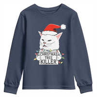 Funny Xmas Grumpy Cat Youth Sweatshirt Christmas Tree Killer Santa Kitten - Wonder Print Shop