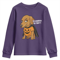 Halloween Dachshund Dog Youth Sweatshirt Did Somebody Say Treat Meme - Wonder Print Shop