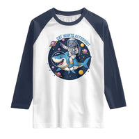 Funny Space Cat Wants Astronaut Raglan Shirt Sharks Sci fi Fan Universe - Wonder Print Shop