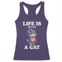 Halloween Kitty Racerback Tank Top Cute Life Is Better With A Cat - Wonder Print Shop