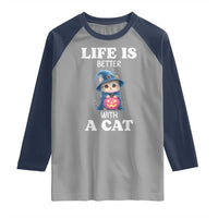 Halloween Kitty Raglan Shirt Cute Life Is Better With A Cat - Wonder Print Shop